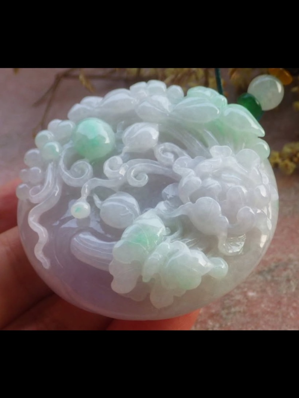 Exquisite jadeite Jade green white light lavender butterfly flower pendant - Picture 6 of 10